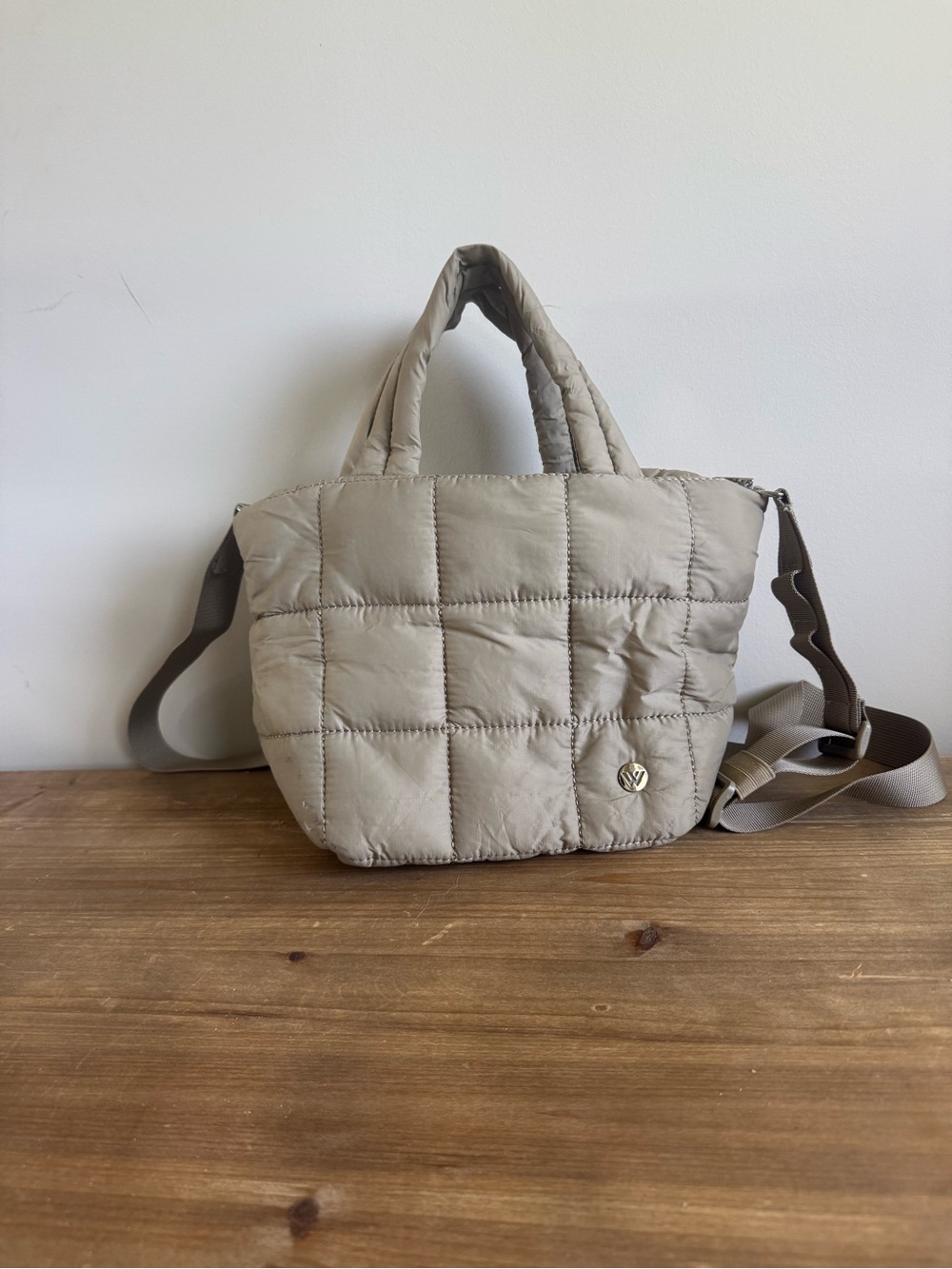 West Bronco mini Quilted Tote Crossbody Bag - Taupe